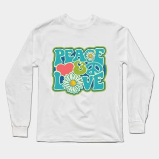 LOVE PEACE RETRO Style 60s 70s Color Blast Distressed Hippie T-Shirt Long Sleeve T-Shirt